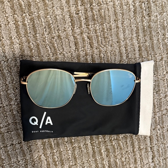 Quay Australia Gold Frame Sunglasses with Blue Lenses